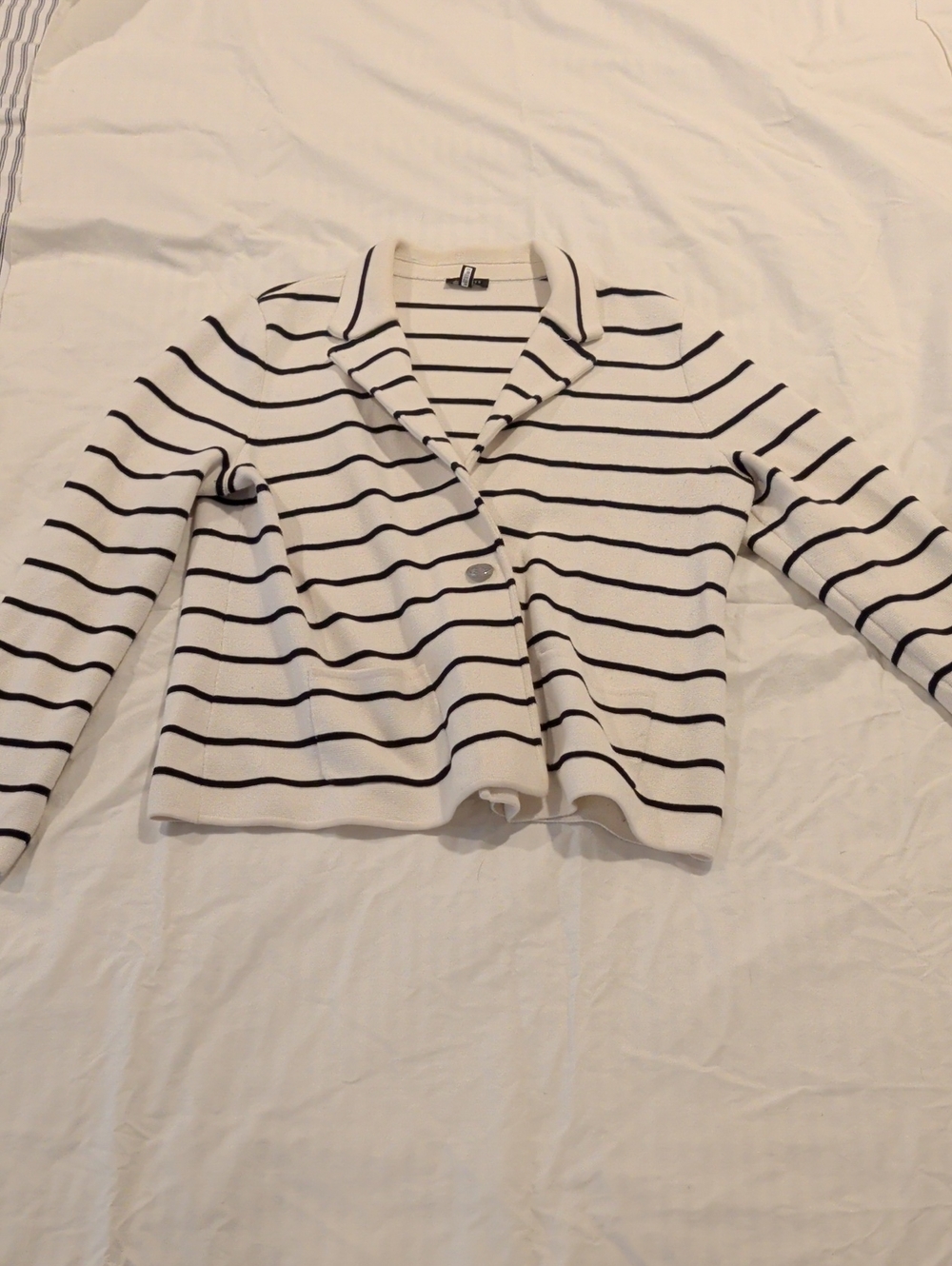 Talbots Cream and Black Striped Shawl Collar Cardigan